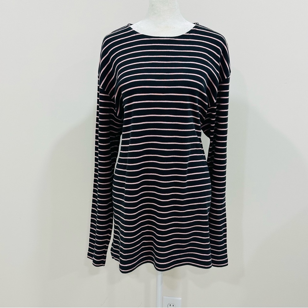 Polo By Ralph Lauren Women’s Black/Pink Striped Long Sleeves Cotton Size L